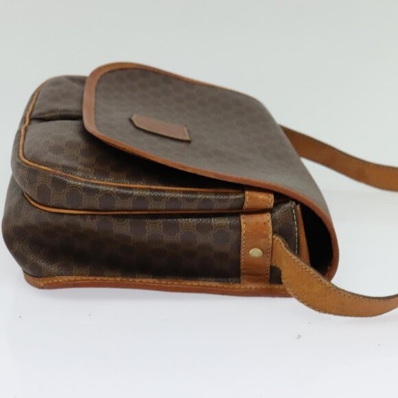 Authentic CELINE Macadam Canvas Shoulder Bag PVC Leather Brown Gold - Picture 11 of 16